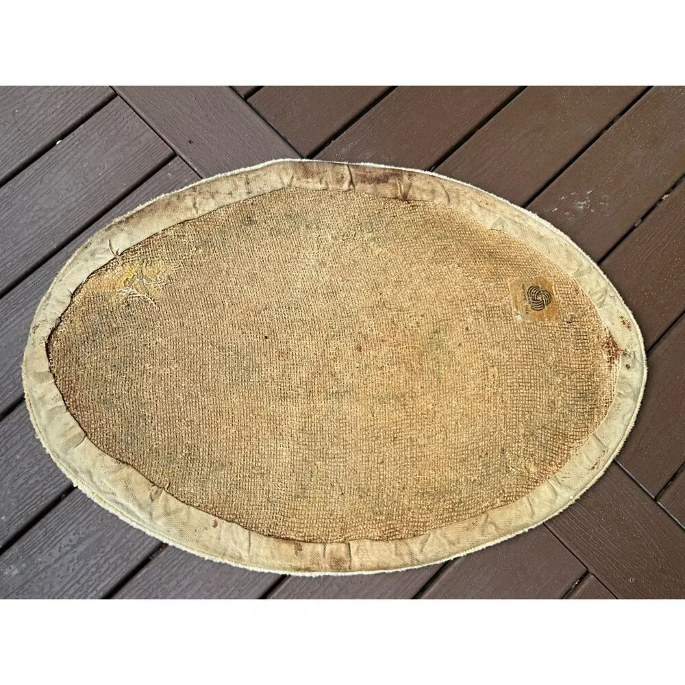 Oval floral hook rug yellow and orange vintage floral hook rug 35
